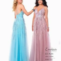 Envious Couture E1721 Prom Dress A Line V Neckline Beaded Streaming Sequins 1721 Sequin Dresses