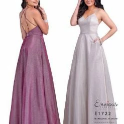 Envious Couture E1722 Iridescent Prom Dress Shimmer V Neckline A Line Pockets 1722 Prom Dresses