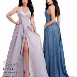 Prom Dresses Envious Couture E1726 Iridescent Prom Dress Halter Shimmer A Line High Slit 1726