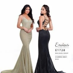 In Stock Envious Couture E1728 Size 6 Shimmer Prom Dress Long Fitted Corset V Neckline Train 1728