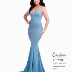 Envious Couture E1728 Shimmer Prom Dress Long Fitted Corset V Neckline Train 1728
