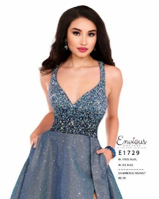 Envious Couture E1729 Iridescent Blue Prom Dress Shimmer Halter Backless A Line Slit Pockets 1729 3 Envious Couture E1729 Iridescent Blue Prom Dress Shimmer Halter Backless A Line Slit Pockets 1729