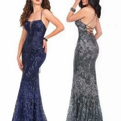 Envious Couture E1740 Lace Prom Dress Straight Neckline Lace Up Corset Tie Back 1740 Backless Dresses