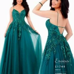 Ballgown Dresses Envious Couture E1749 Emerald Ballgown Prom Dress Sequined Tulle Sweetheart Neckline 1749