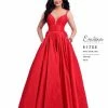 Envious Couture E1753 Taffeta Prom Dress A Line Pockets V Neckline Shimmer 1753