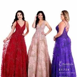 Envious Couture E1754 A Line Prom Dress Beaded Tulle Glitter Shimmer V Neckline 1754