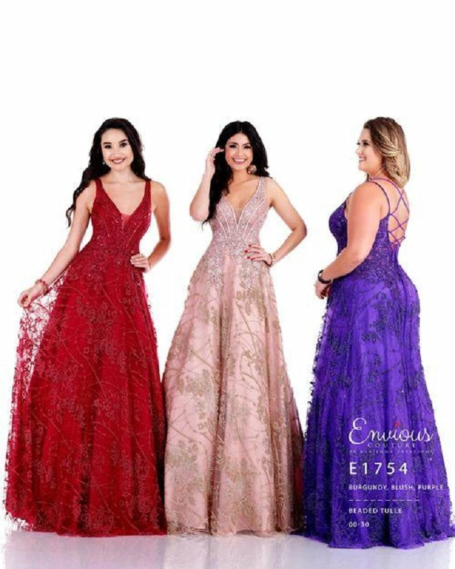Envious Couture E1754 A Line Prom Dress Beaded Tulle Glitter Shimmer V Neckline 1754 3 Envious Couture E1754 A Line Prom Dress Beaded Tulle Glitter Shimmer V Neckline 1754