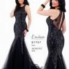 Envious Couture E1757 Black Prom Dress Sequined Tulle Mermaid Sheer High Neckline 1757 Mermaid Dresses