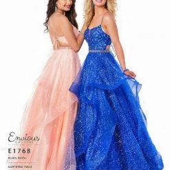 Ballgown Dresses Envious Couture E1768 Glittered Tulle Prom Dress Ballgown Straight Neckline Ruffle Skirt 1768