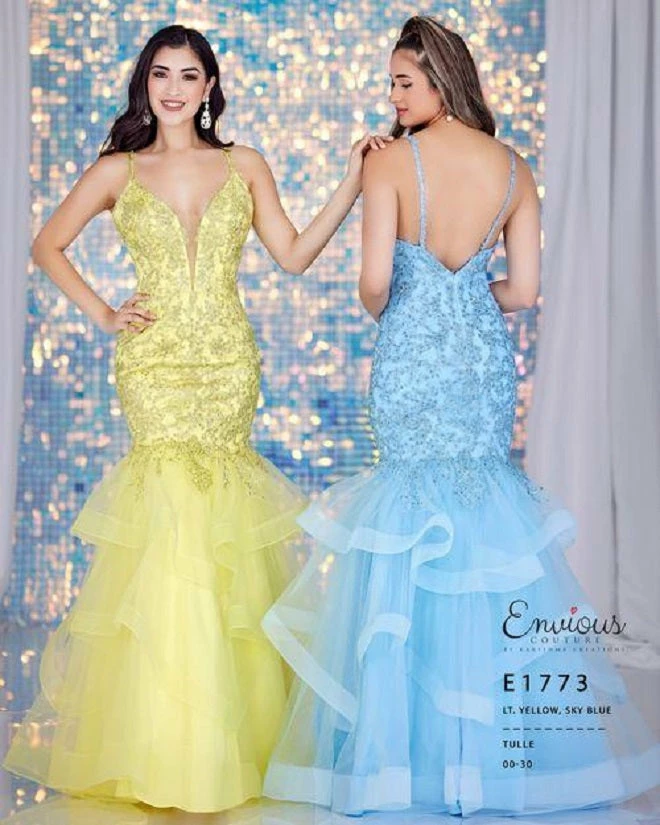In Stock Envious Couture E1773 Sky Blue Fit And Flare Prom Dress Embellished Lace Ruffle Skirt E 1733 3 In Stock Envious Couture E1773 Sky Blue Fit And Flare Prom Dress Embellished Lace Ruffle Skirt E 1733
