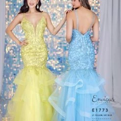 Envious Couture E1773 Embellished Lace Fit And Flare Prom Dress Embellished Lace Ruffle Skirt E 1733 Mermaid Dresses