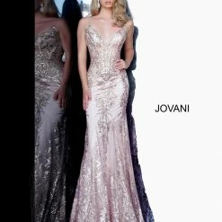 Jovani 3675 Long Prom Dress Sheer Corset Shimmer Mermaid Pageant Gown