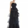 In Stock Ashley Lauren 1709 Black Prom Dress Size 4 Sweetheart Neckline Tiered Tulle Long Skirt
