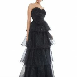 In Stock Ashley Lauren 1709 Black Prom Dress Size 4 Sweetheart Neckline Tiered Tulle Long Skirt