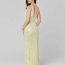 In Stock Primavera Couture 3425 Size 4 Yellow V Neck Prom Dress Evening Gown Beaded
