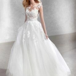 White One Bridal FELICIDAD Pronovias Wedding Dress Sheer Lace Bodice BallGown Ballgown Dresses