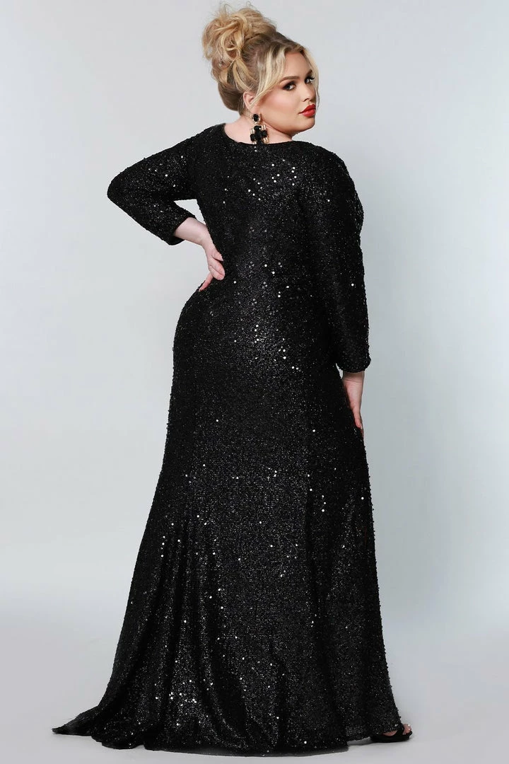 Sydney's Closet SC7320 Fitted Plus Sized Prom Dress Long Sleeves Scoop Neckline With Slit SC 7320 Long Sleeve Dresses 4 Sydney's Closet SC7320 Fitted Plus Sized Prom Dress Long Sleeves Scoop Neckline With Slit SC 7320 Long Sleeve Dresses