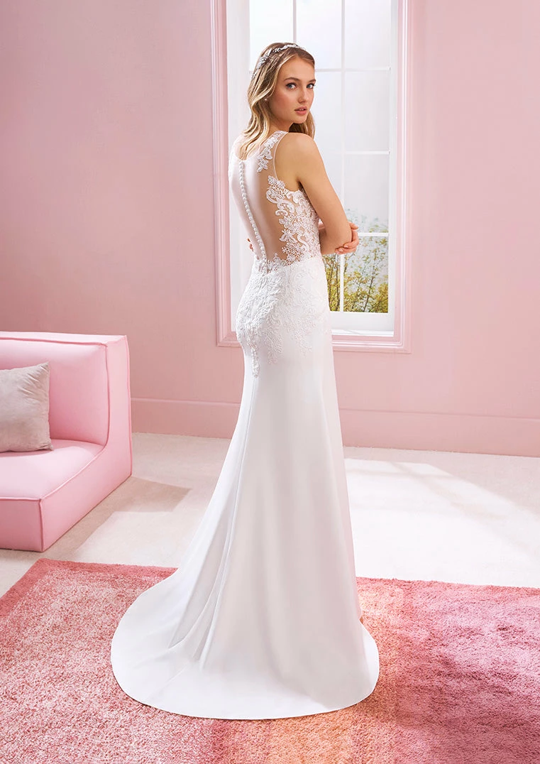 Mermaid Dresses White One Bridal FLOHIO Pronovias Wedding Dress Crepe Mermaid Sheer Lace Back 4 Mermaid Dresses White One Bridal FLOHIO Pronovias Wedding Dress Crepe Mermaid Sheer Lace Back