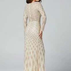 Discontinued Primavera Couture 3369 Diamond Beaded Evening Gown Long Sleeves Sheer Back Long Sleeve Dresses