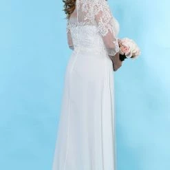 Sydney's Closet SC5232 Faye Wedding Dress Sheer Three Quarter Sleeves Plus Sized SC 5232