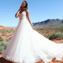 Davinci Bridal 50440 Long Tulle Ballgown Beaded Sheer Bodice Wedding Dress