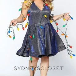 Sydney's Closet 8100 V Neckline Holographic Short Formal Cocktail Dress Plus Sized 23 Sydney's Closet 8100 V Neckline Holographic Short Formal Cocktail Dress Plus Sized