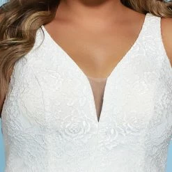 Sydney's Closet SC5254 Fitted Floral Lace Plus Sized Wedding Dress Embellished Belt SC 5254 Karen