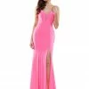 Backless Dresses Colors G990 Long Fitted Stretch V Neck Formal Prom Dress Slit Backless