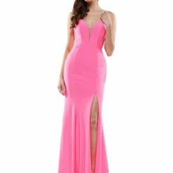 In Stock Colors G990 Size 0 Long Fitted Stretch V Neck Formal Prom Dress Slit Backless Backless Dresses