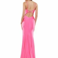 In Stock Colors G990 Size 0 Long Fitted Stretch V Neck Formal Prom Dress Slit Backless Backless Dresses