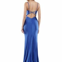 In Stock Colors G990 Size 0 Long Fitted Stretch V Neck Formal Prom Dress Slit Backless Backless Dresses