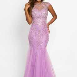 Johnathan Kayne 9039 Illusion Lace Prom Dress Cap Sleeve Mermaid Evening Dress Mermaid Dresses