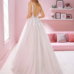 White One Bridal GRACE Pronovias Wedding Dress Princess Cut Tulle Sheer Lace Bodice