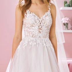 White One Bridal GRACE Pronovias Wedding Dress Princess Cut Tulle Sheer Lace Bodice