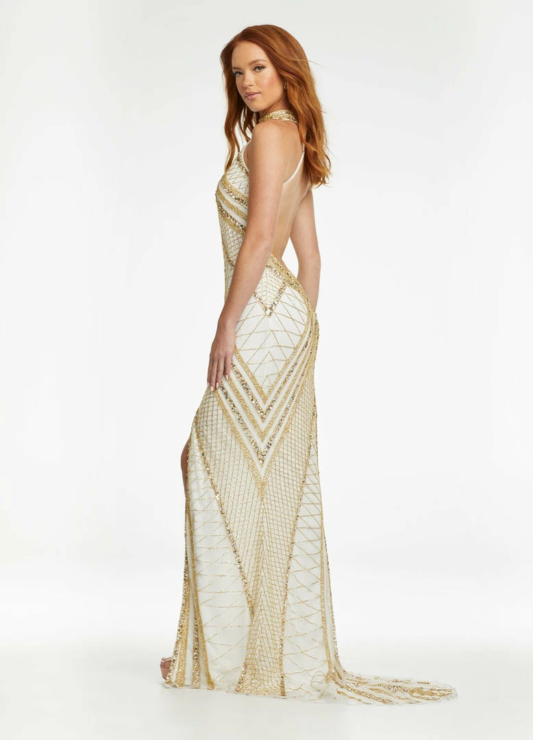 Ashleylauren Ashley Lauren 11177 Halter Beaded Gown With Center Slit And Halter Neckline 10 Ashleylauren Ashley Lauren 11177 Halter Beaded Gown With Center Slit And Halter Neckline