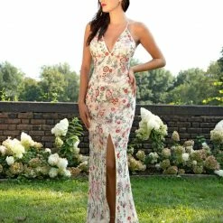 Primavera Couture 3073 Long Beaded Floral Print Prom Dress Evening Gown Side Slit