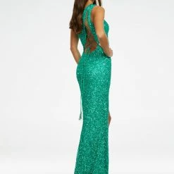 Ashleylauren Corset Dresses Ashley Lauren 11144 Sequin One Shoulder Prom Dress With Lace Up Back