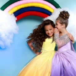 Sugar Kayne C160 Girls Pageant Dress Ombre Cape One Shoulder Long Sleeve