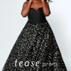 Discontinued Tease Prom By Sydney's Closet TE1920 Black/Gold Plus Sized Print Prom Dress Ballgown Dresses