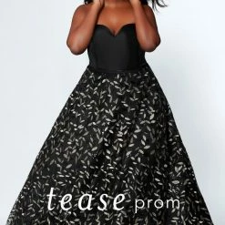 Discontinued Tease Prom By Sydney's Closet TE1920 Black/Gold Plus Sized Print Prom Dress Ballgown Dresses