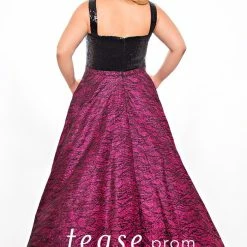 In Stock Tease Prom 2041 Size 14 Magenta Sequin V Neckline Print Ball Gown Prom Dress