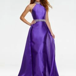 Ashleylauren Ashley Lauren 11148 High Neckline Column Prom Dress With Overskirt