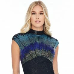 Ashleylauren Sequin Dresses Ashley Lauren 4305 High Neckline Liquid Beading Short Fitted Cocktail Dress