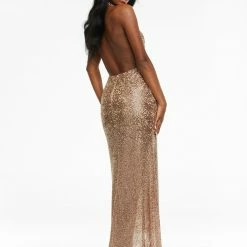 Ashleylauren Ashley Lauren 11186 Plunging Halter Vermicelli Evening Gown