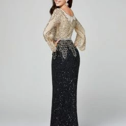 Sequin Dresses Primavera Couture 3378 Scoop Sheer Neckline Beaded Long Evening Gown