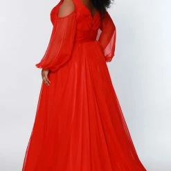 Johnathan Kayne For Sydney's Closet JK2205 Chiffon Prom Dress Cold Shoulder Long Sleeve Plus Sized JK 2205 Long Sleeve Dresses