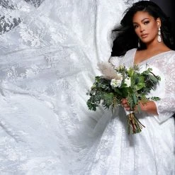 Sydney's Closet SC5261 Wedding Dress Lace V Neckline Sheer Long Sleeves SC 5261 Lily Ballgown Dresses