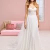 White One Bridal HALSEY Pronovias Wedding Dress Chiffon Pearl & Lace Bodice A Line Corset Dresses