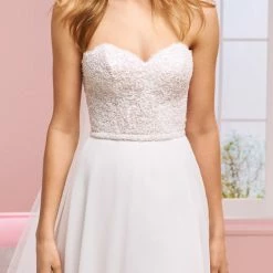 White One Bridal HALSEY Pronovias Wedding Dress Chiffon Pearl & Lace Bodice A Line Corset Dresses 7 White One Bridal HALSEY Pronovias Wedding Dress Chiffon Pearl & Lace Bodice A Line Corset Dresses