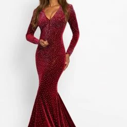 Johnathan Kayne 2045 Crystal Velvet Long Sleeve Prom Dress Pageant Gown With Train Long Sleeve Dresses